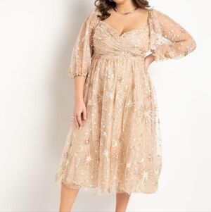 Eloquii Beige Star And Moon Dress! Sparkle At Your Next Party!